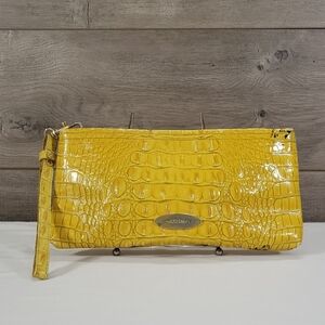 Brahmin Yellow Croc-Embossed Leather Wristlet Clutch